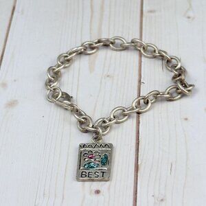 Vintage Y2K Flower Charm Bracelet Silver Chain Pink and Blue Rhinestones